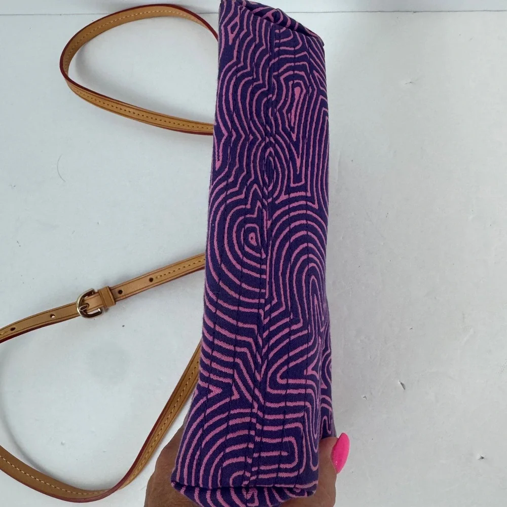 Dooney & Bourke Purple Pink Heart Doodle Canvas Crossbody Bag Leather Trim